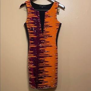 bebe Addiction Orange & Pink Sequin Bodycon Dress